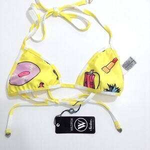 Wildfox Emoji/Stripe Reversible Bikini Top Sz XS